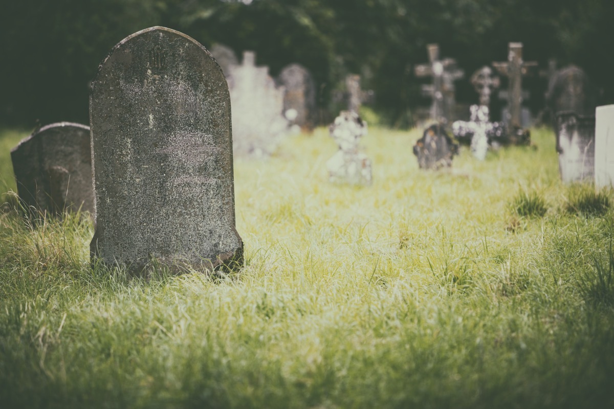 Several unmarked tombstones in a graveyard