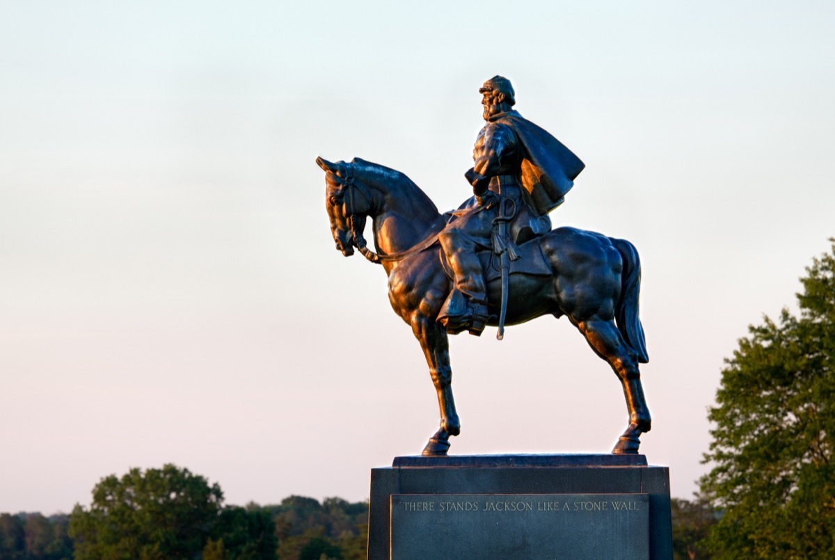 Sunset view of the statue of Andrew Jackson at Manassas Civil War battlefield where the Bull Run battle. The statue was acquired for the nation in 1940. 2011 is the sesquicentennial of the battle