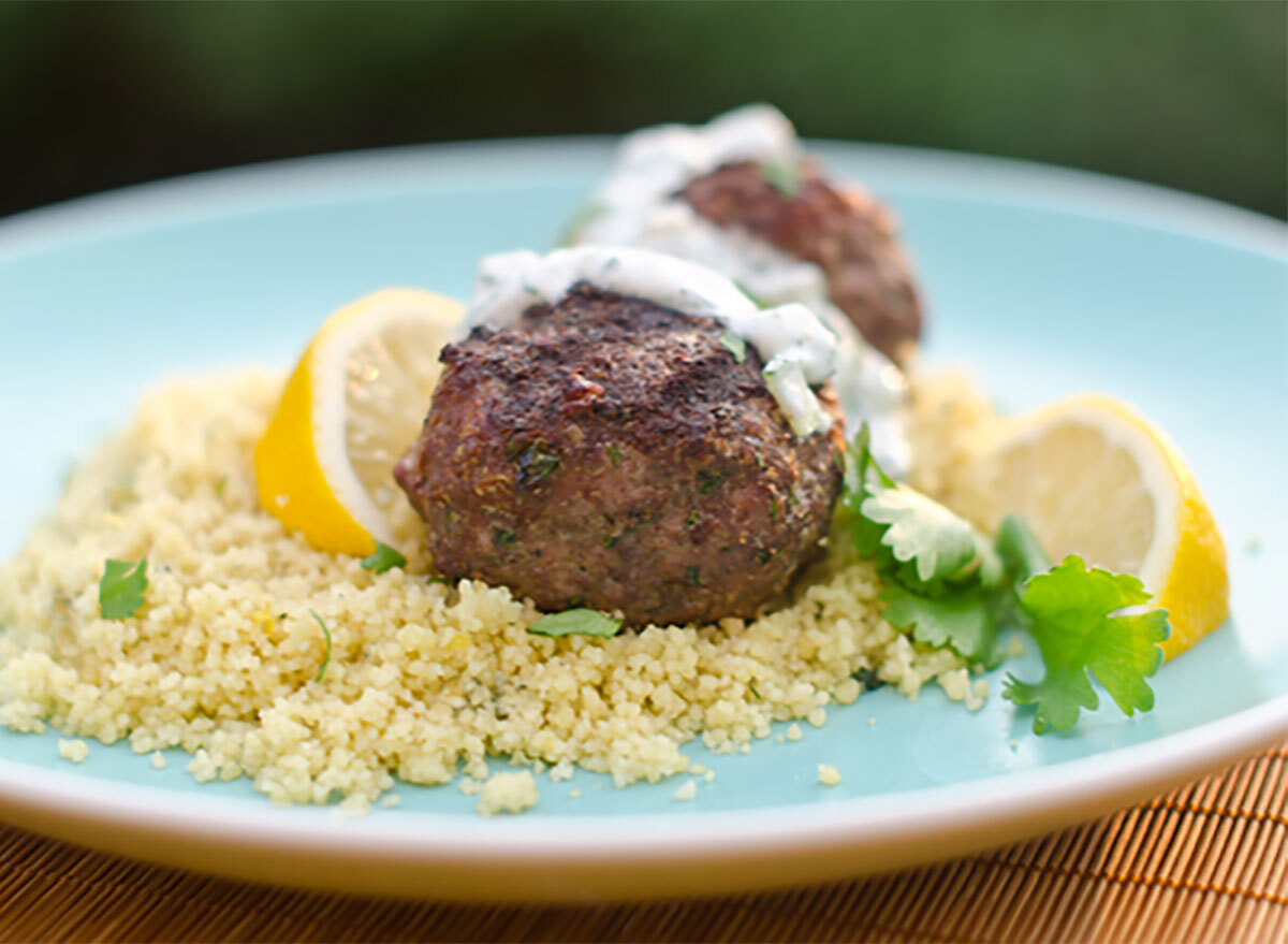 grilled moroccan meatballs on rice