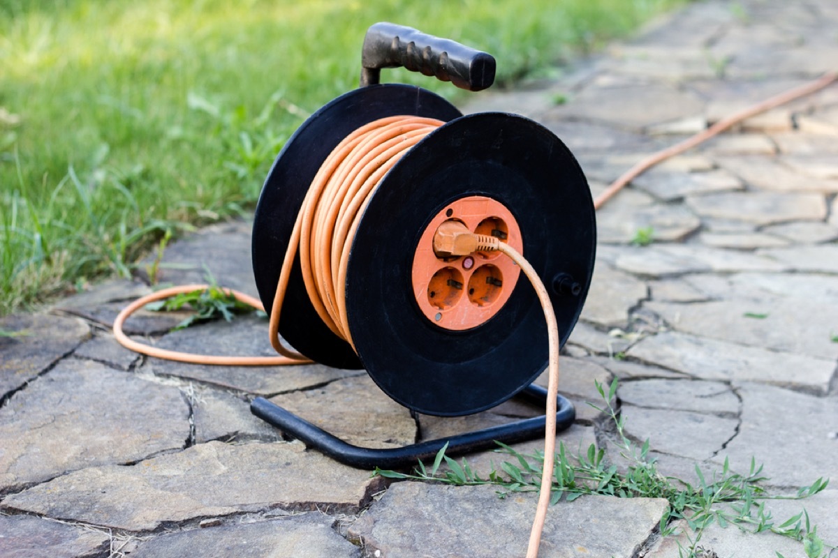 outdoor extension cord on spool, property damage