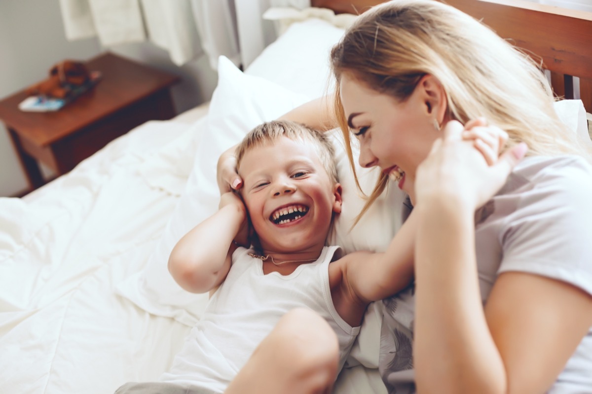 Mother and son laughing