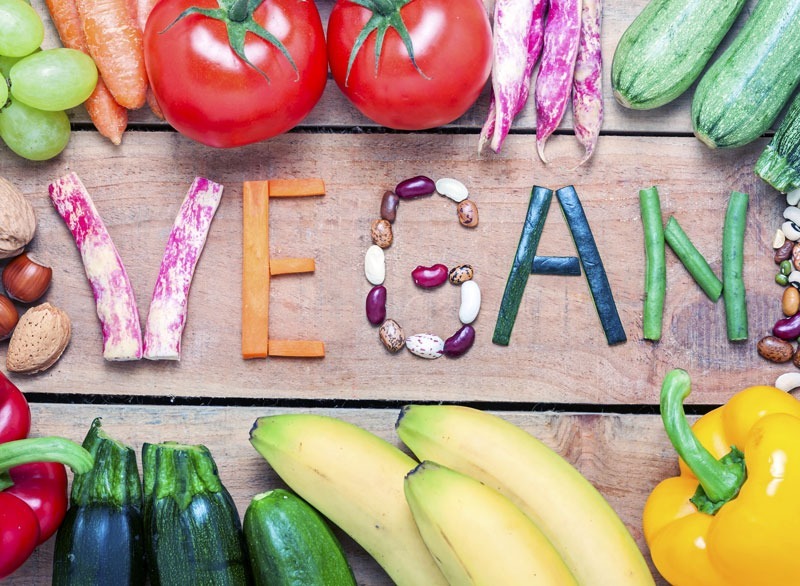 Vegan letters made out of produce