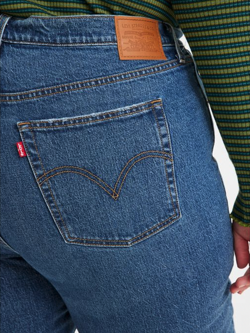 Close-up, rear-view product shot of model wearing Levi's Ribcage Straight Ankle Jeans