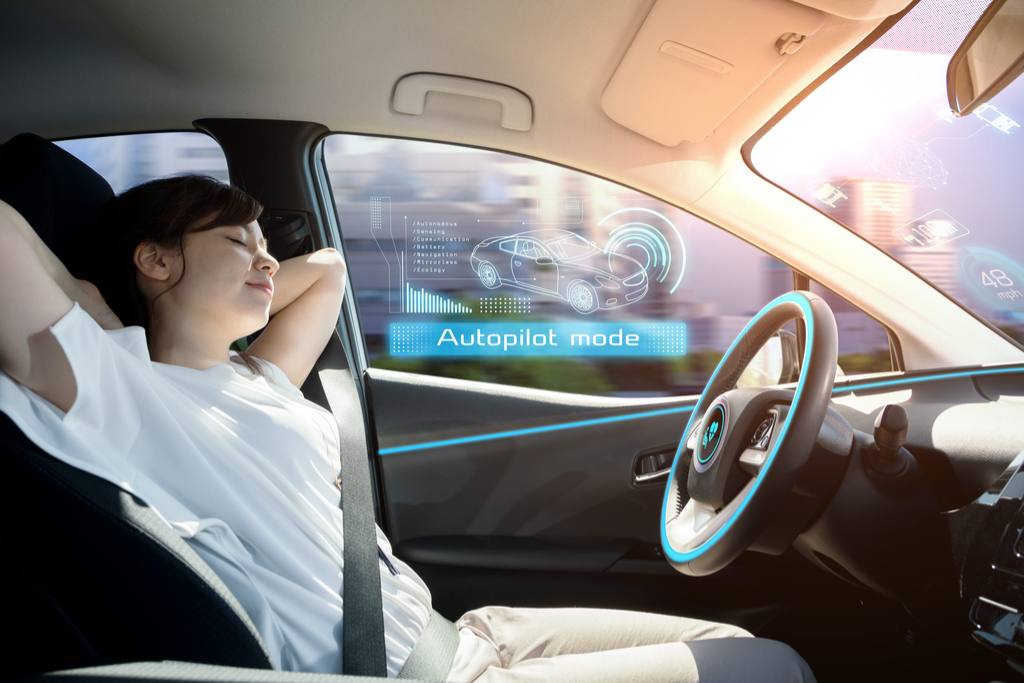 Woman Sleeping in Self Driving Vehicle Life in 100 Years