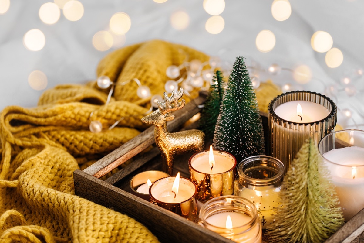 winter decorations grouping on tabletop