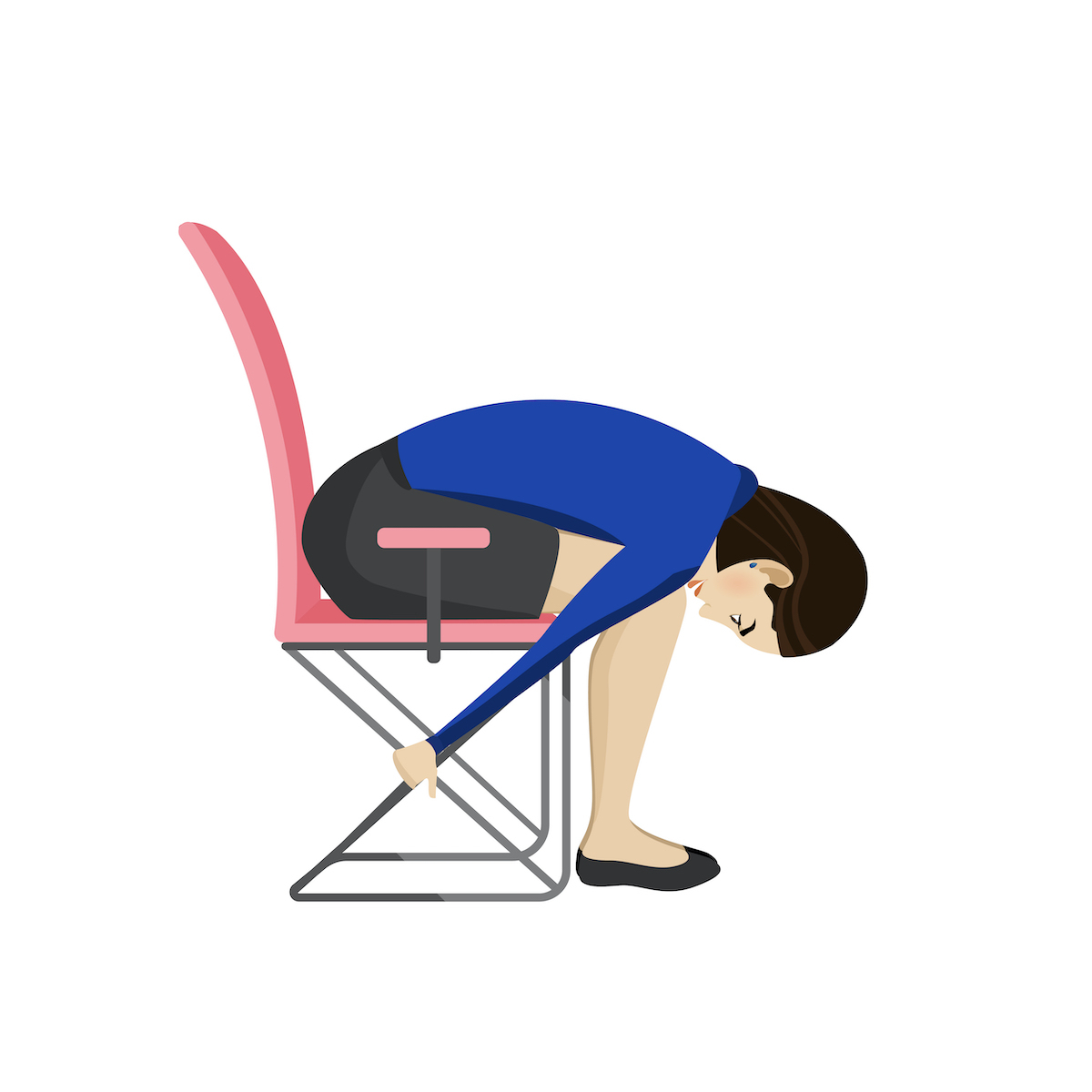 drawing of woman doing back stretch in chair