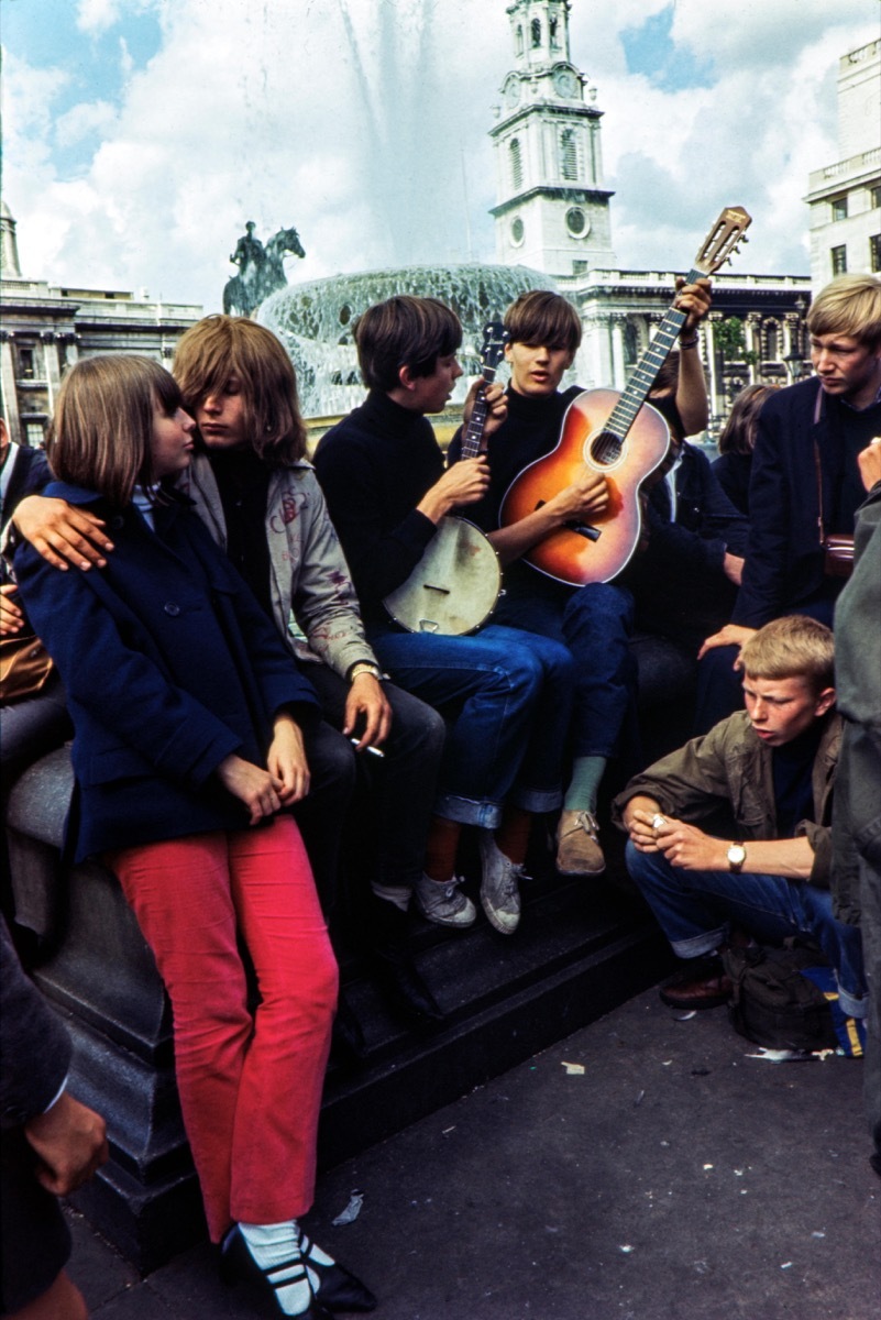 1960s hippies gather in London's Trafalgar Square, cool grandparents