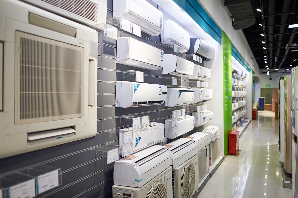 store with air conditioners on wall