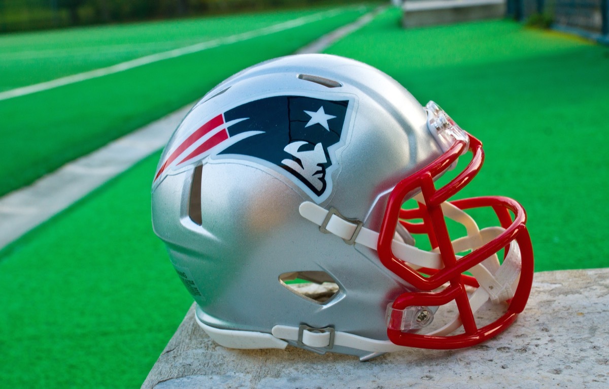 new england patriots helmet on a football field, trademark failures