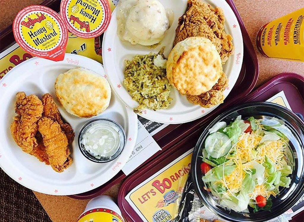 Bojangles chicken biscuits salad on tray