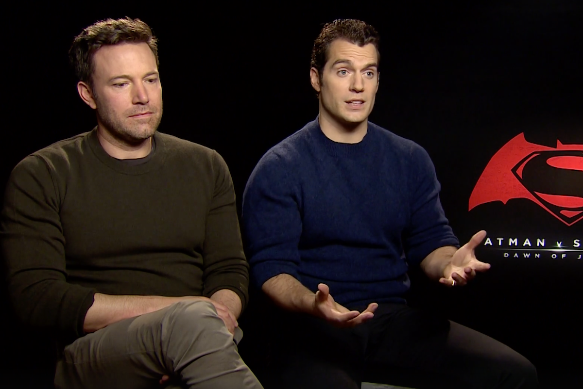 Ben Affleck and Henry Cavill being interviewed by Yahoo! in 2016