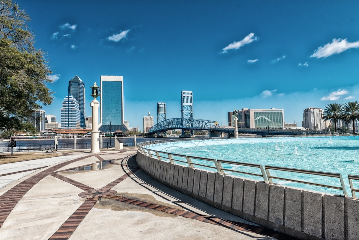 Jacksonville skyline and fountain, Florida.