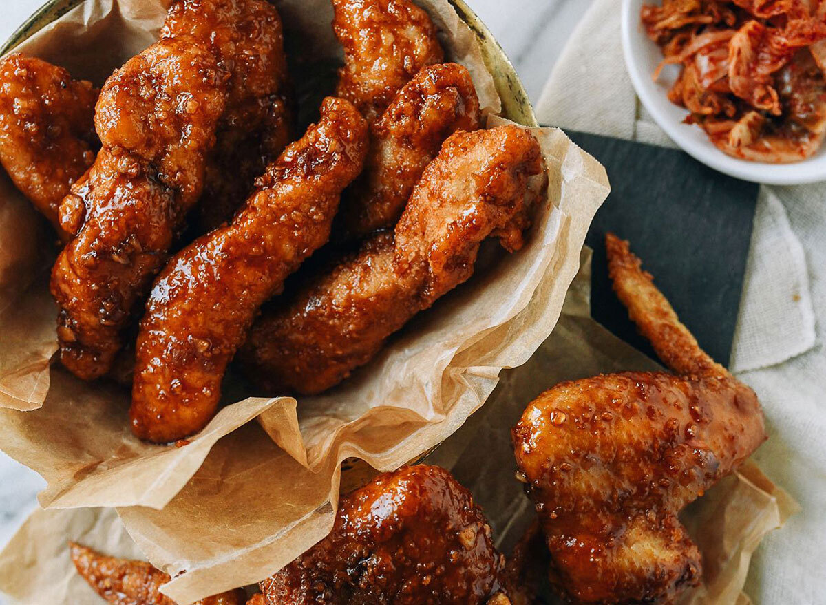 plate of chicken tenders and wings