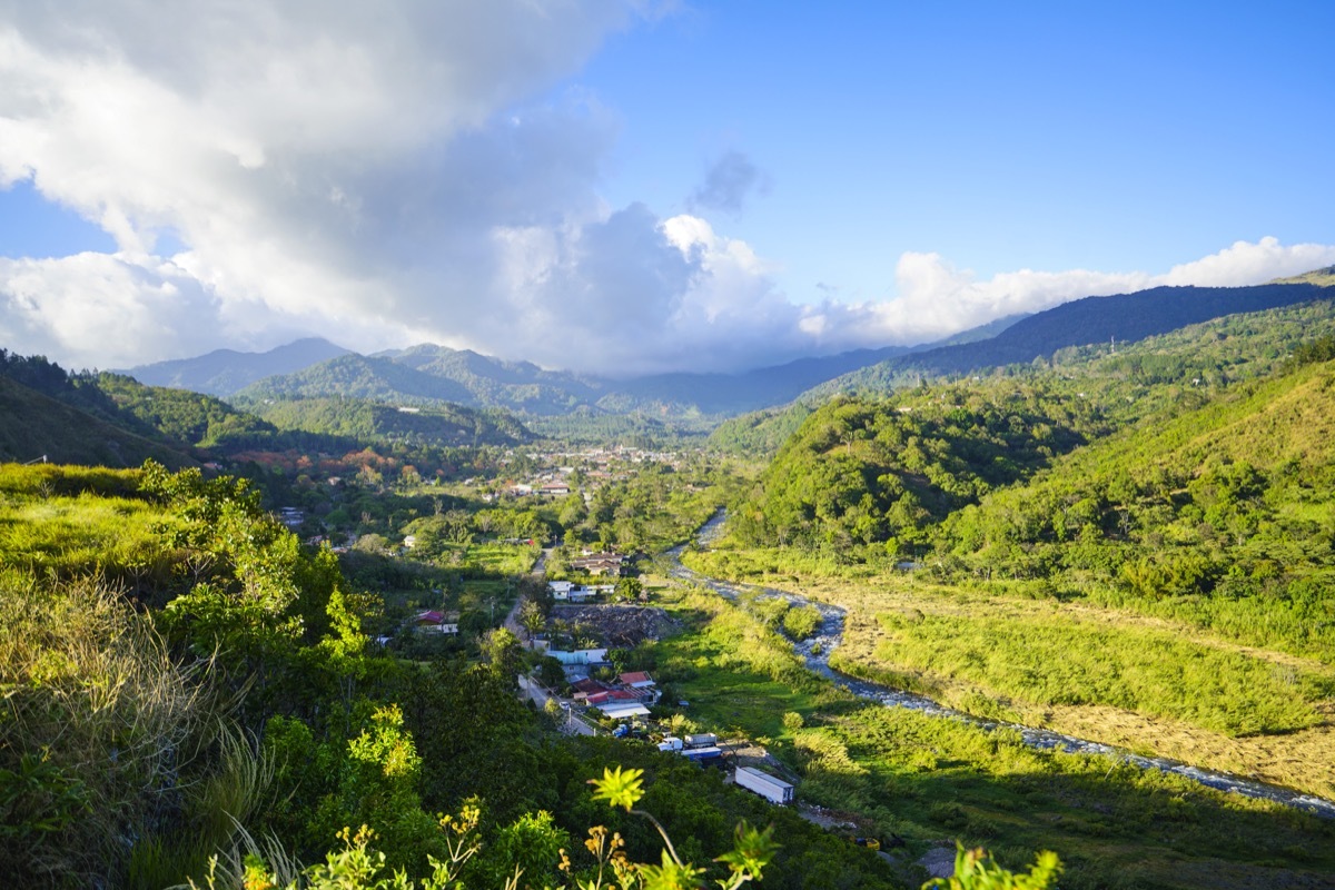 White clouds above the small town of Boquete, Panama