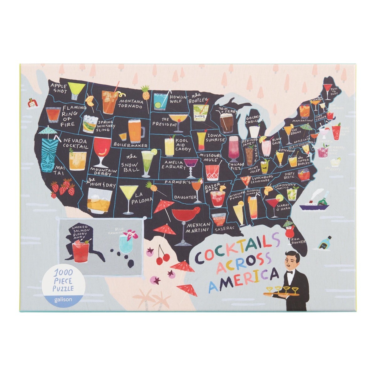 map of the united states with cocktails on it puzzle