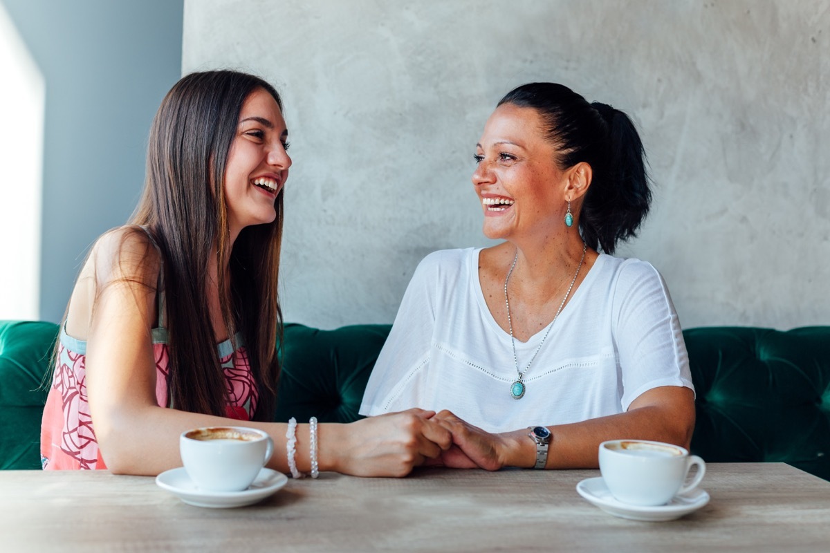 Mother daughter talking being supportive listening laughing