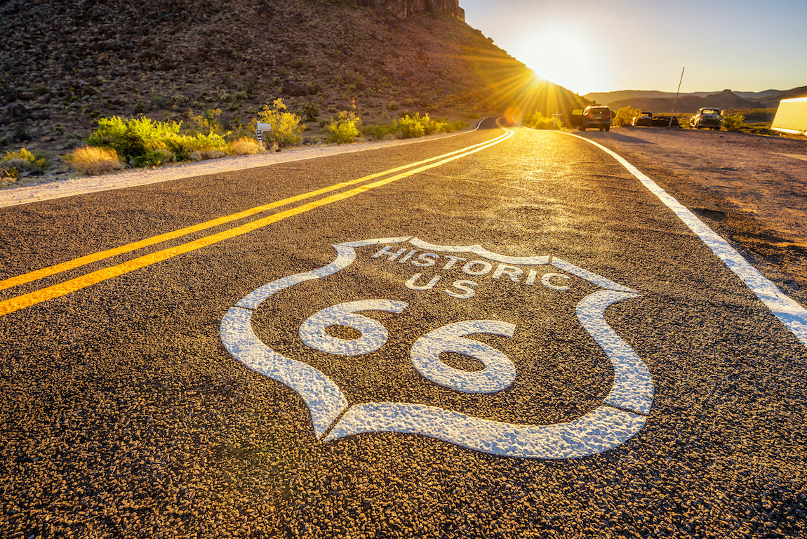 route 66 sign on road